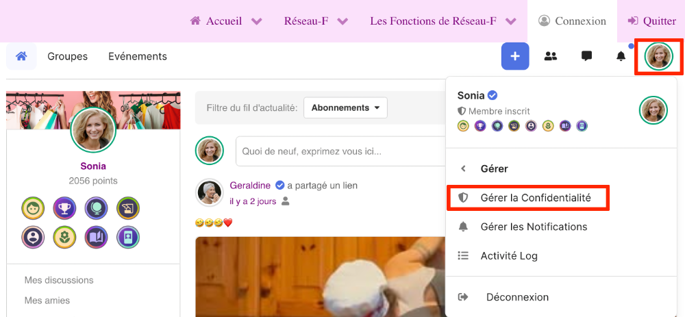 reseau f gerer confidentialite compte aide 4
