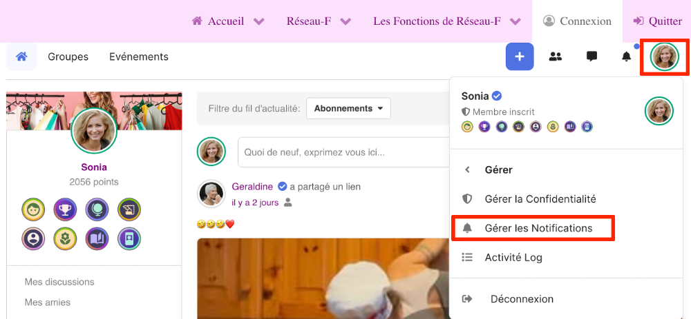 reseau f gerer notifications compte aide 4
